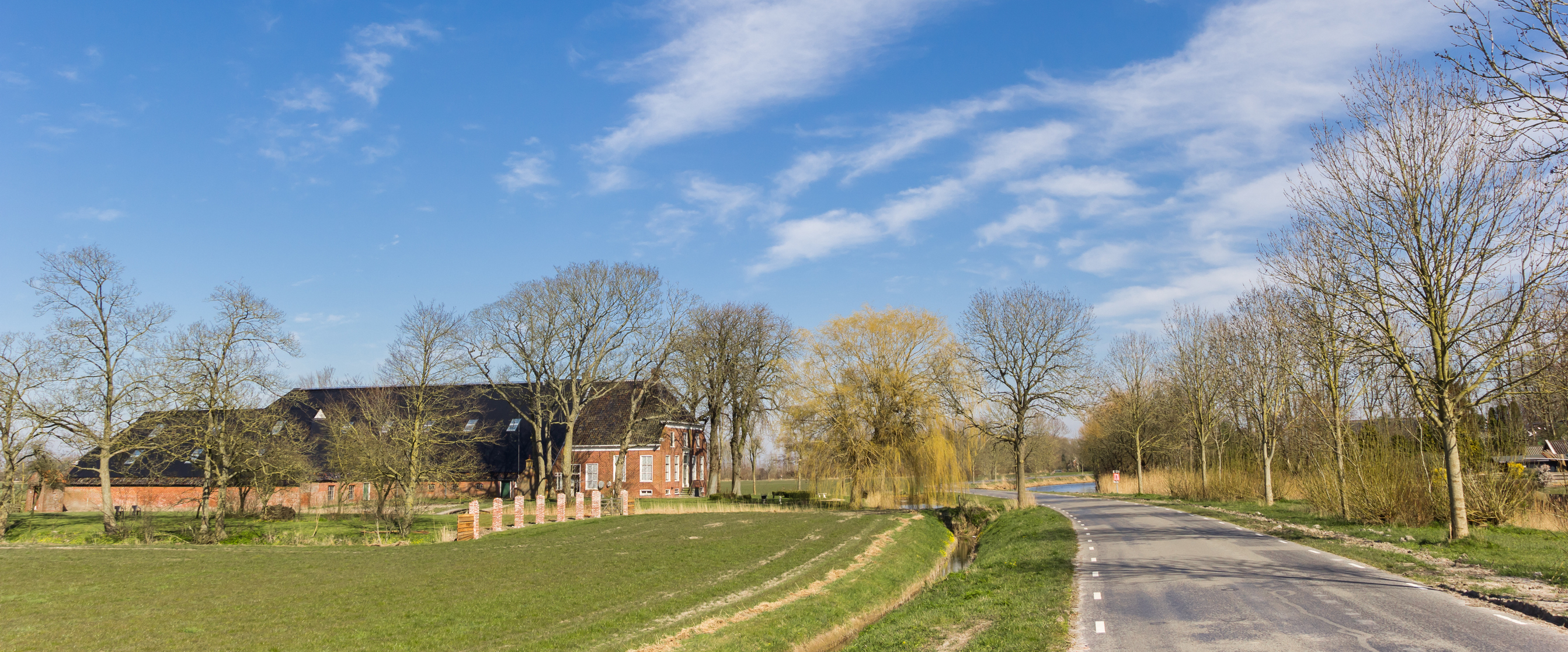 Panorama Van Een Landbouwbedrijf Langs De Weg Dichtbij Wirdum Groningen